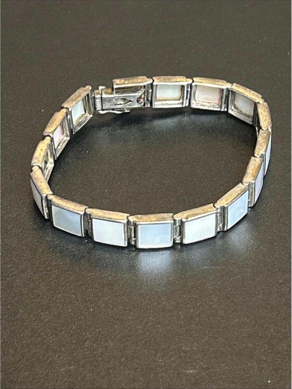Vintage QVC FAS Thailand Sterling Silver Mother of Pearl Link Bracelet 925 7.5”